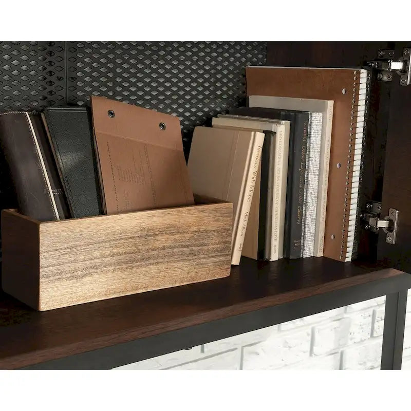 Großer Bürotisch-Aufsatz mit verstellbaren Einlegeböden, Barrel Oak Finish