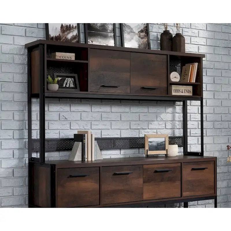 Großer Bürotisch-Aufsatz mit verstellbaren Einlegeböden, Barrel Oak Finish