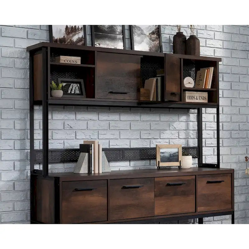 Großer Bürotisch-Aufsatz mit verstellbaren Einlegeböden, Barrel Oak Finish