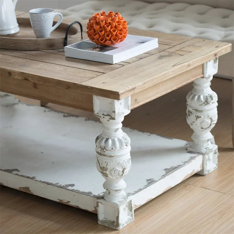 Rechteckiger Couchtisch aus Holz, Couchtisch im französischen Landhausstil
