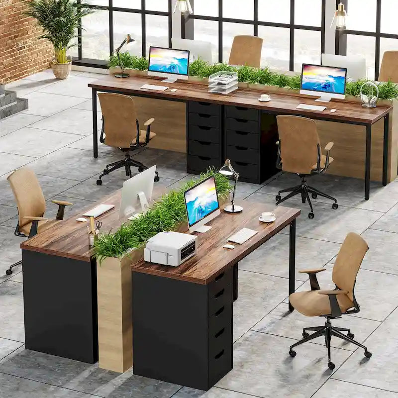 47 Zoll Computertisch aus Holz, Bürotisch mit 5 Schubladen, Schreibtisch mit Metallrahmen für Schlafzimmer und Arbeitszimmer
