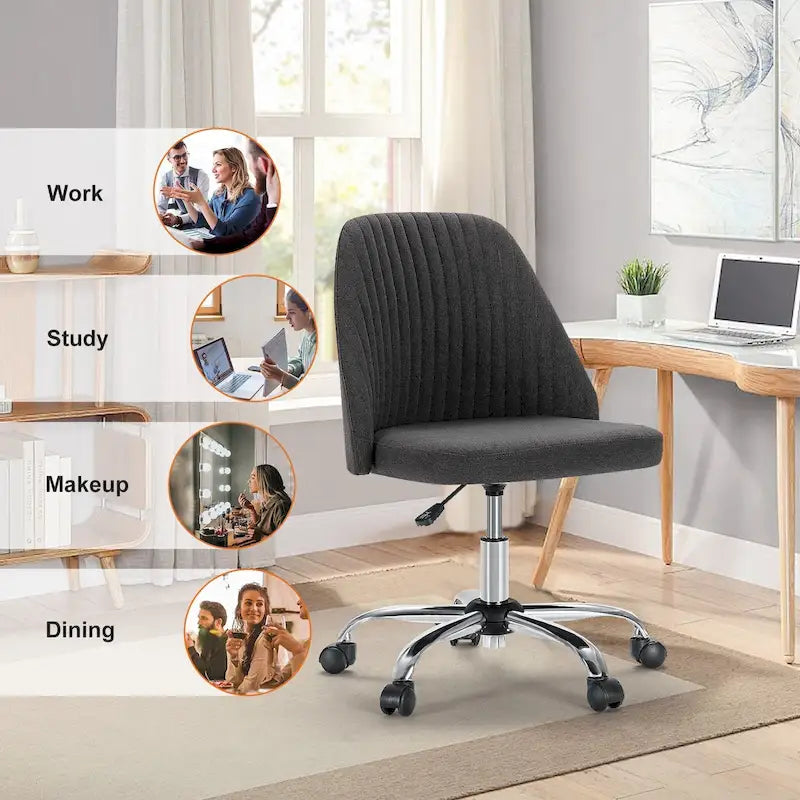 Armloser Home Office Schreibtischstuhl mit Rollen für kleine Räume