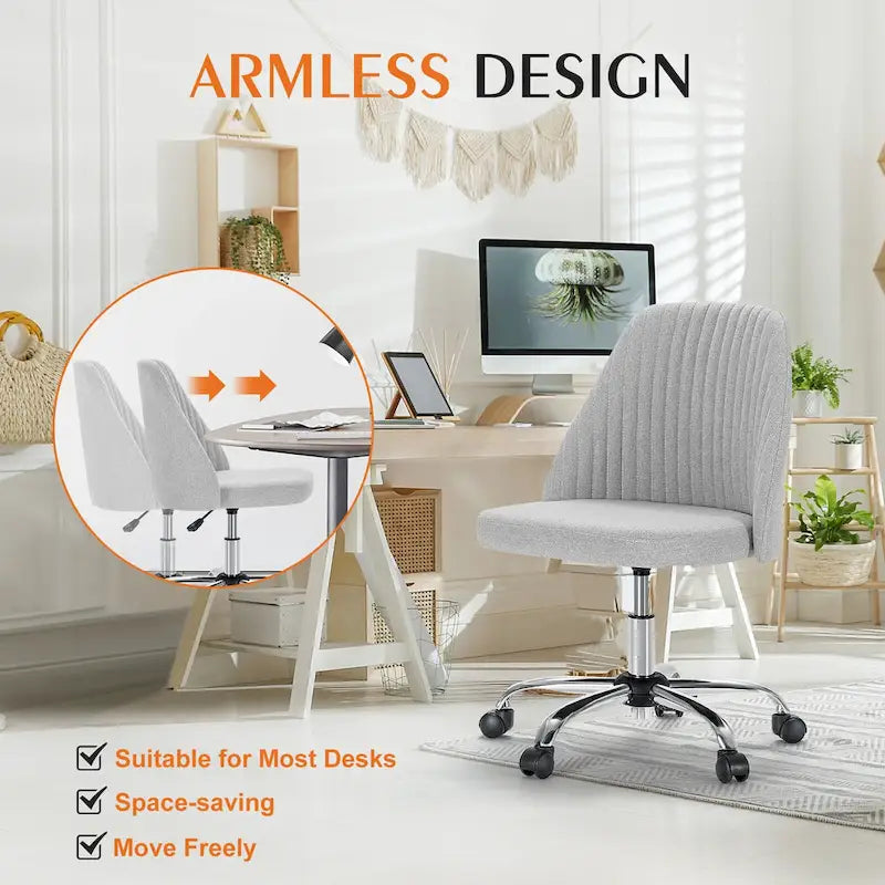 Armloser Home Office Schreibtischstuhl mit Rollen für kleine Räume
