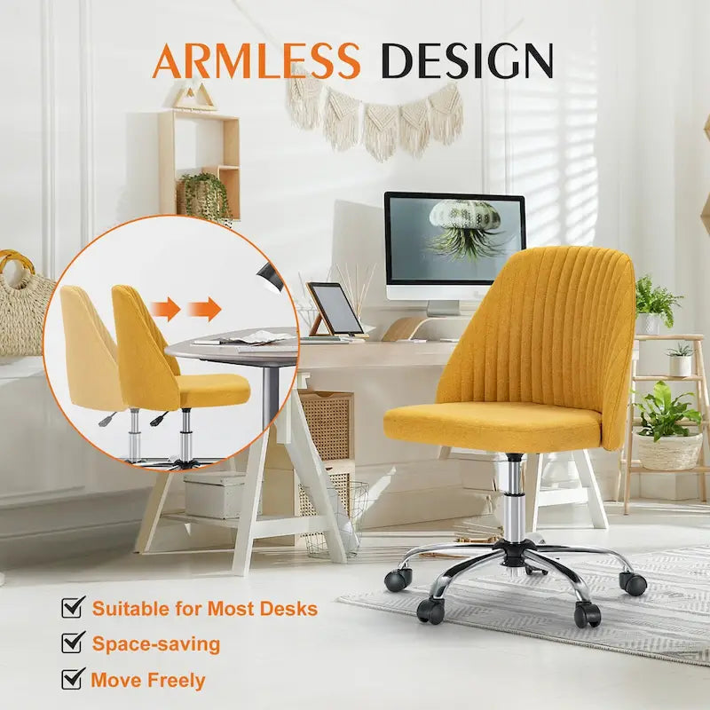 Armloser Home Office Schreibtischstuhl mit Rollen für kleine Räume