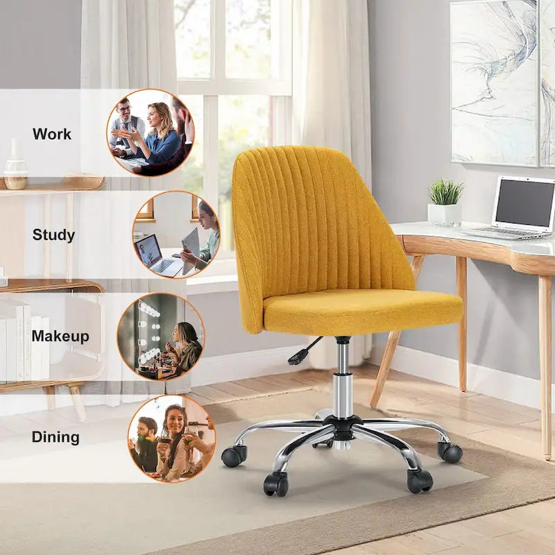 Armloser Home Office Schreibtischstuhl mit Rollen für kleine Räume