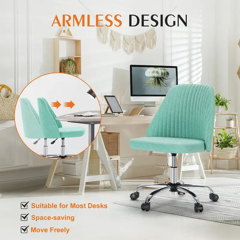 Armloser Home Office Schreibtischstuhl mit Rollen für kleine Räume