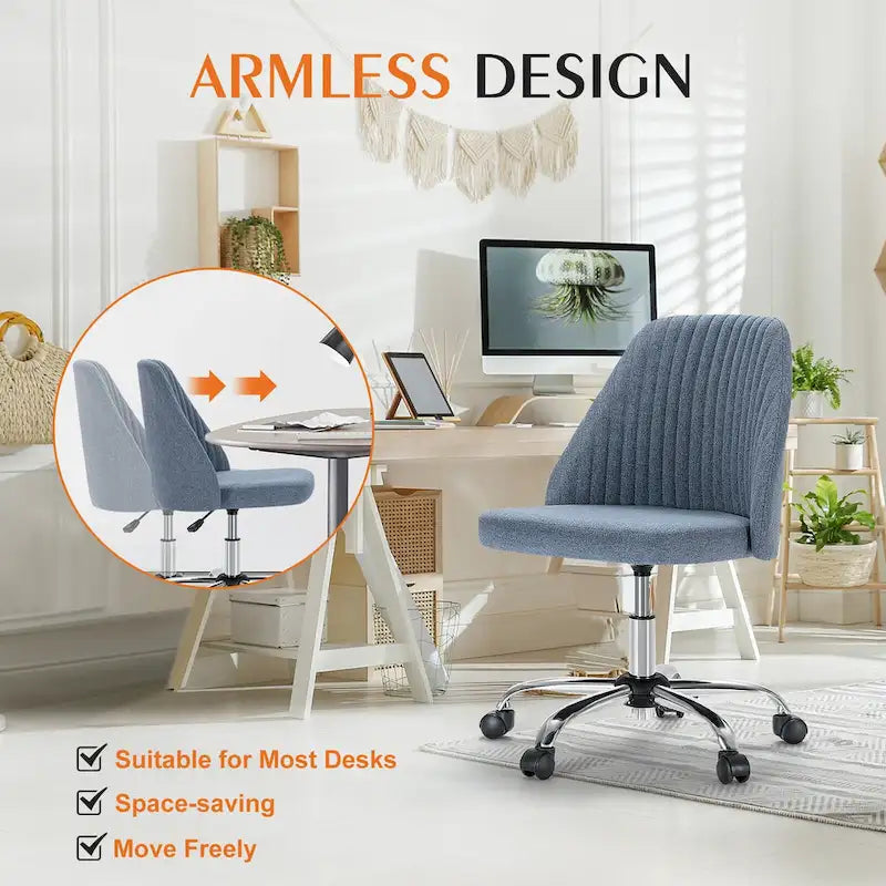 Armloser Home Office Schreibtischstuhl mit Rollen für kleine Räume