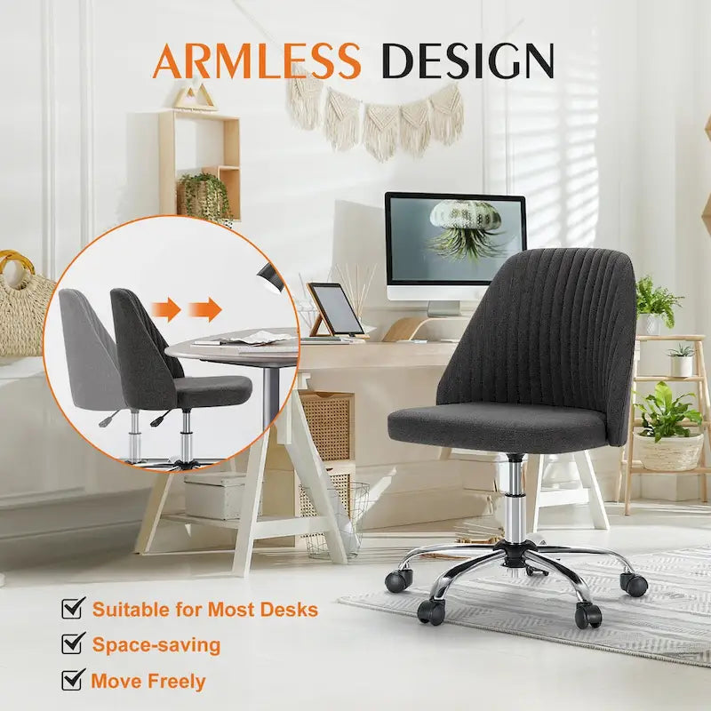 Armloser Home Office Schreibtischstuhl mit Rollen für kleine Räume