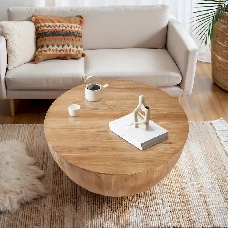 35.43 Vintage-Stil Eimerförmiger runder Couchtisch mit aufklappbarer Platte und Stauraum