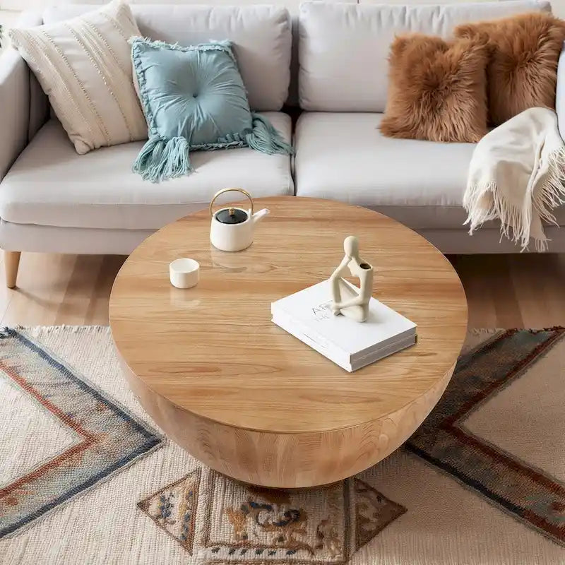 35.43 Vintage-Stil Eimerförmiger runder Couchtisch mit aufklappbarer Platte und Stauraum